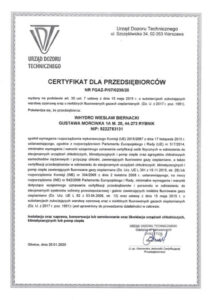 Certyfikat z Urzędu Nadzoru Technicznego